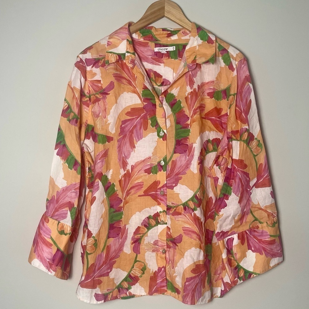 Chico's | Vibrant Floral Linen Button-Up Shirt